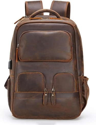 PAIZME Men's Leather Laptop Backpack - Stylish Brown Travel Daypack